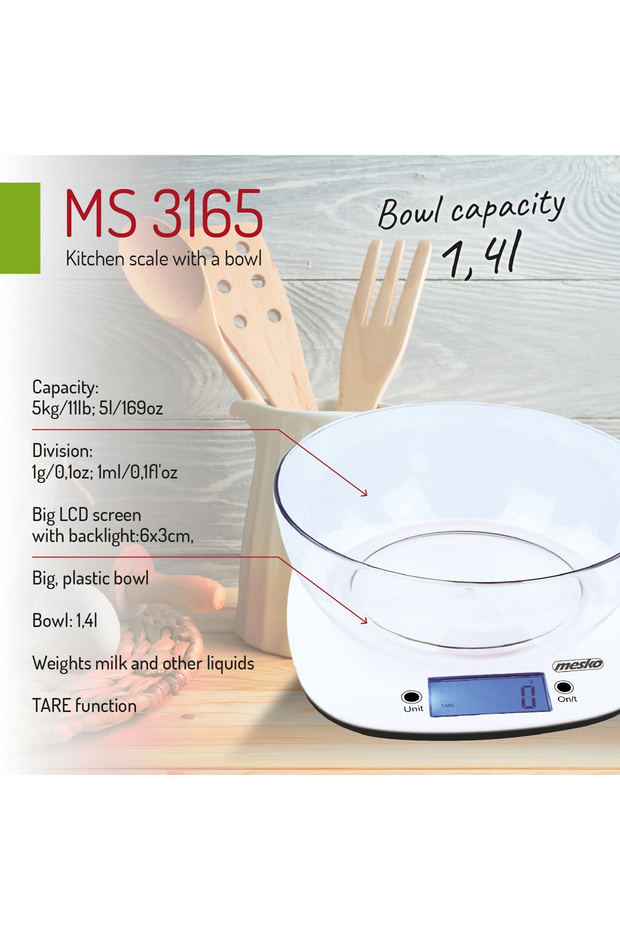 Kitchen scale, Mesko, MS3165, White - 1