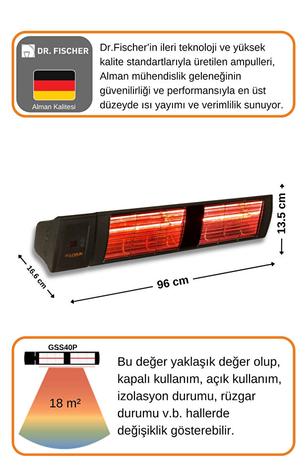 Supra Plus 4000 Watt GSS40P Kumandalı Suya Dayanıklı Elektrikli İnfrared Isıtıcı-Siyah - 4