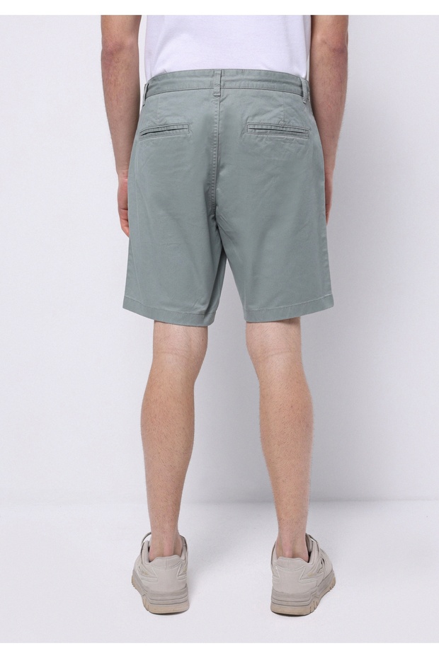 Regular Fit Orta Bel Düz Erkek Yeşil Şort - 2