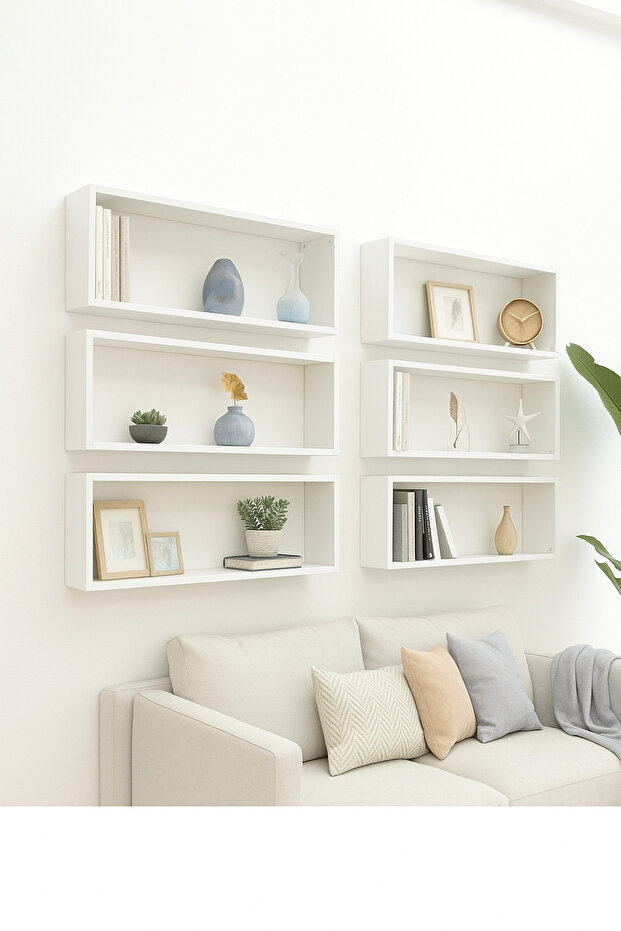 Modern Duvar Rafı 6 Lı Beyaz - 1