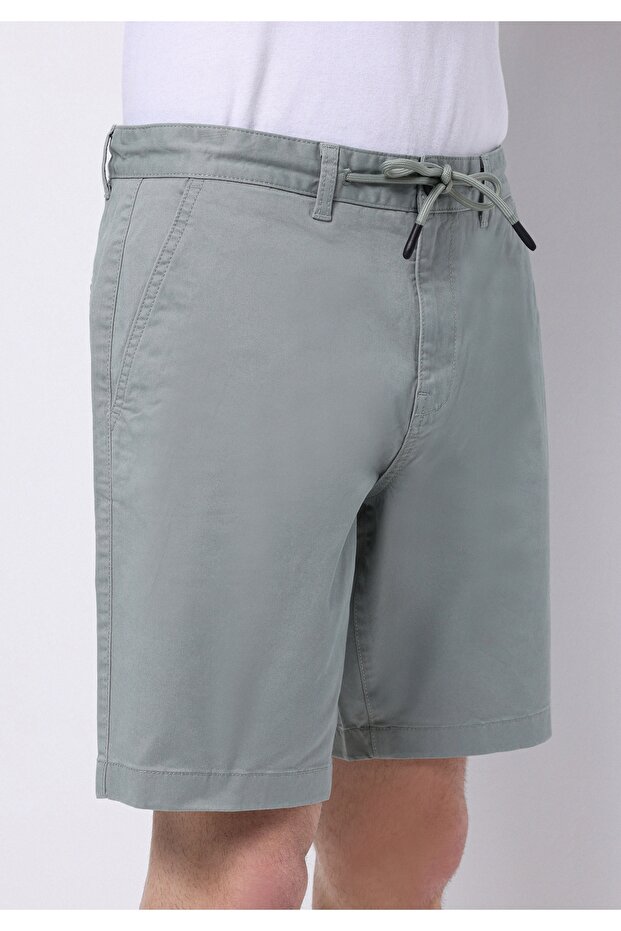 Regular Fit Orta Bel Düz Erkek Yeşil Şort - 4