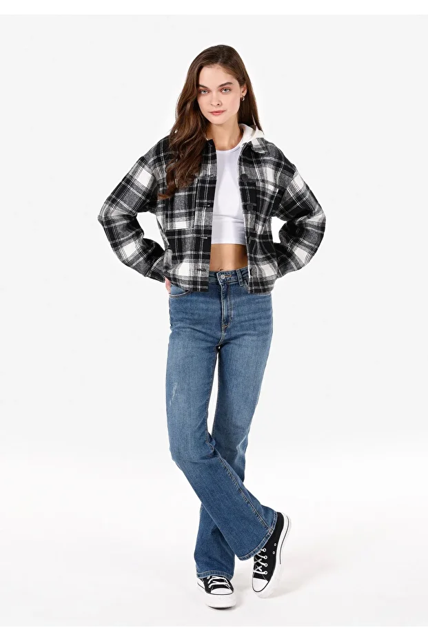 Regular Fit Kapüşonlu Kadın Siyah Uzun Kol Gömlek - 3