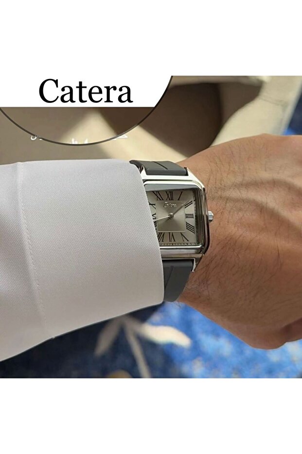 ساعة رجالي ربل اطار فضي سير رمادي - 1