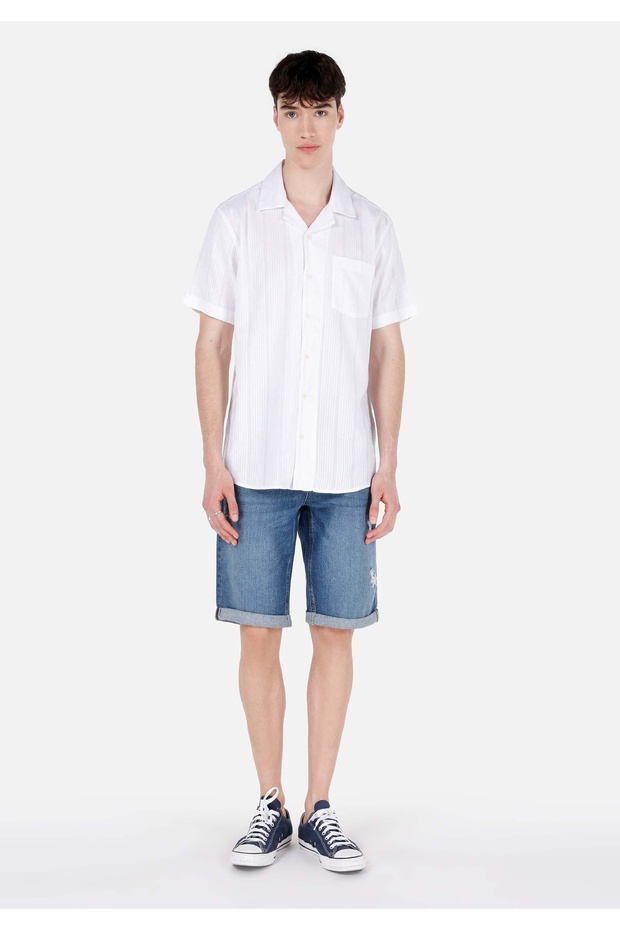 Regular Fit Orta Bel Erkek Mid İndigo Cepli Denim Jean Şort - 1