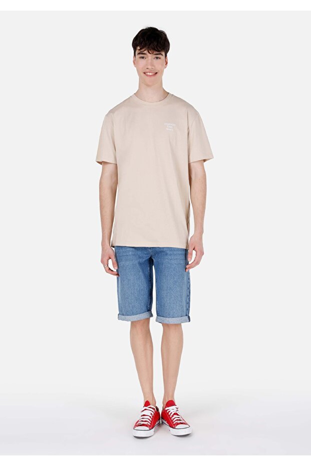 Straight Fit Düşük Bel Erkek Mavi Jean Şort - 1