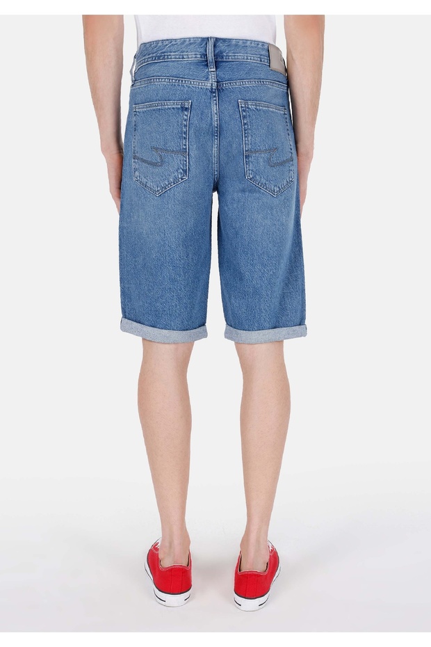 Straight Fit Düşük Bel Erkek Mavi Jean Şort - 2