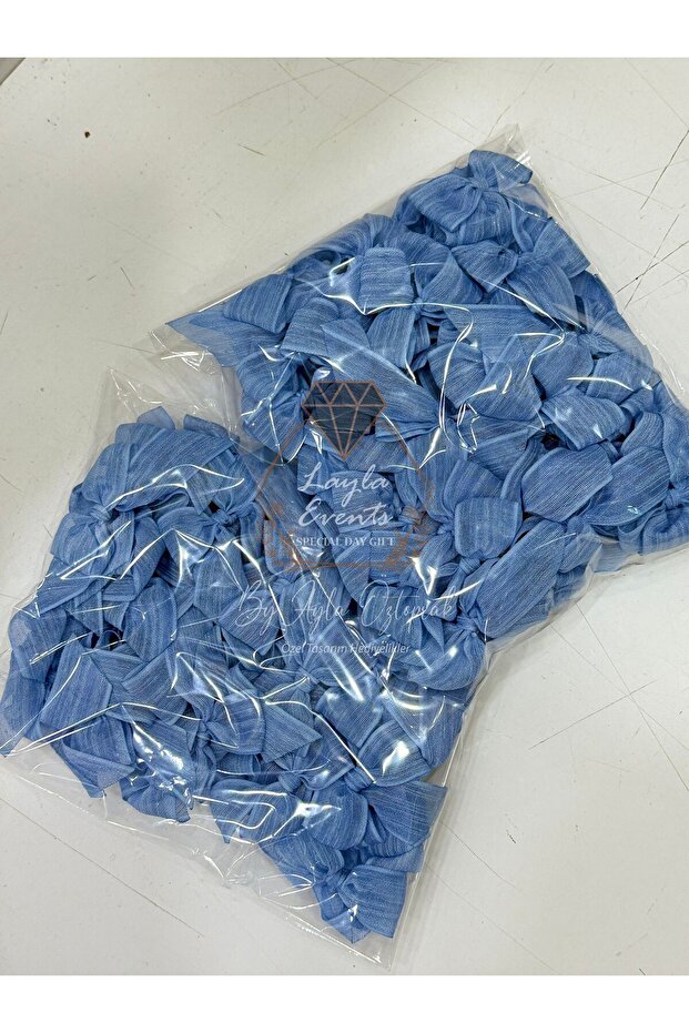 Linen Ribbon Ready Bow -20 Pieces-Blue