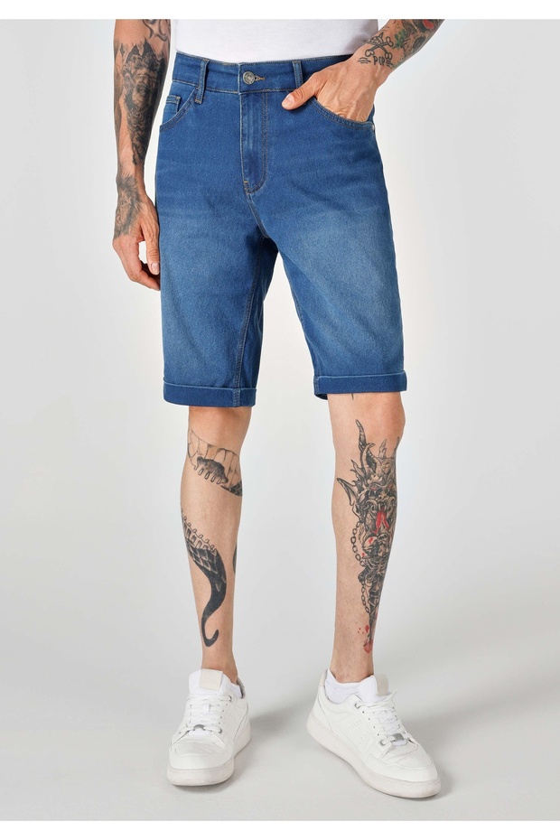 Regular Fit Orta Bel Düz Erkek Lacivert Şort - 4