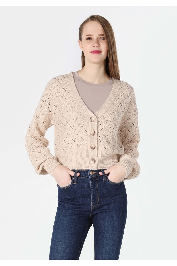 Regular Fit Kadın Bej Hırka - 1