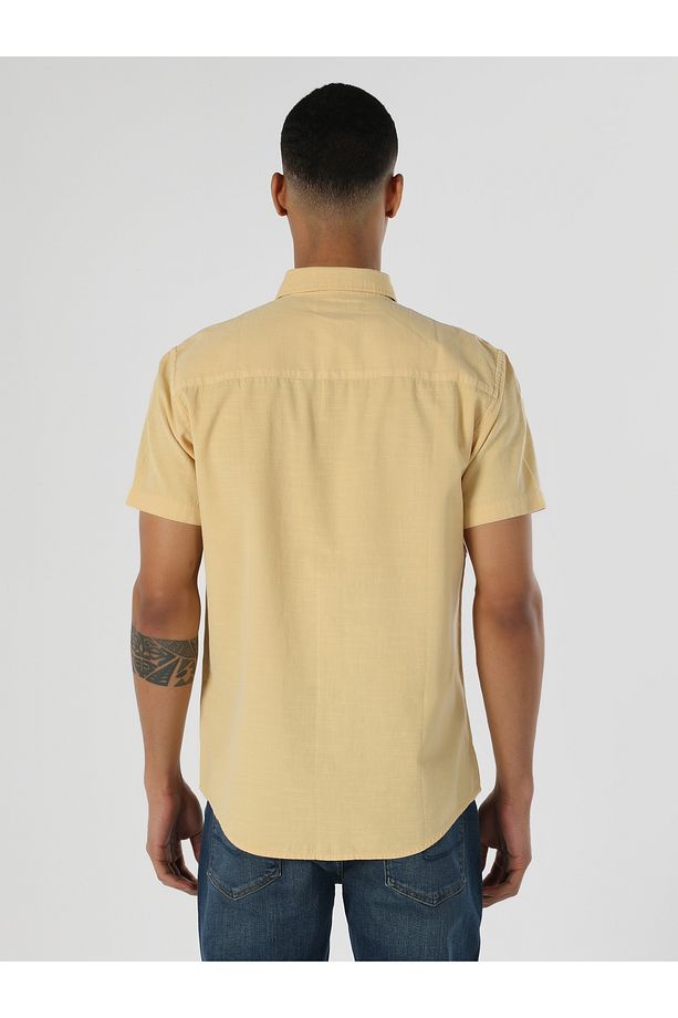 Regular Fit Basic Sarı Erkek Kısa Kol Gömlek - 2