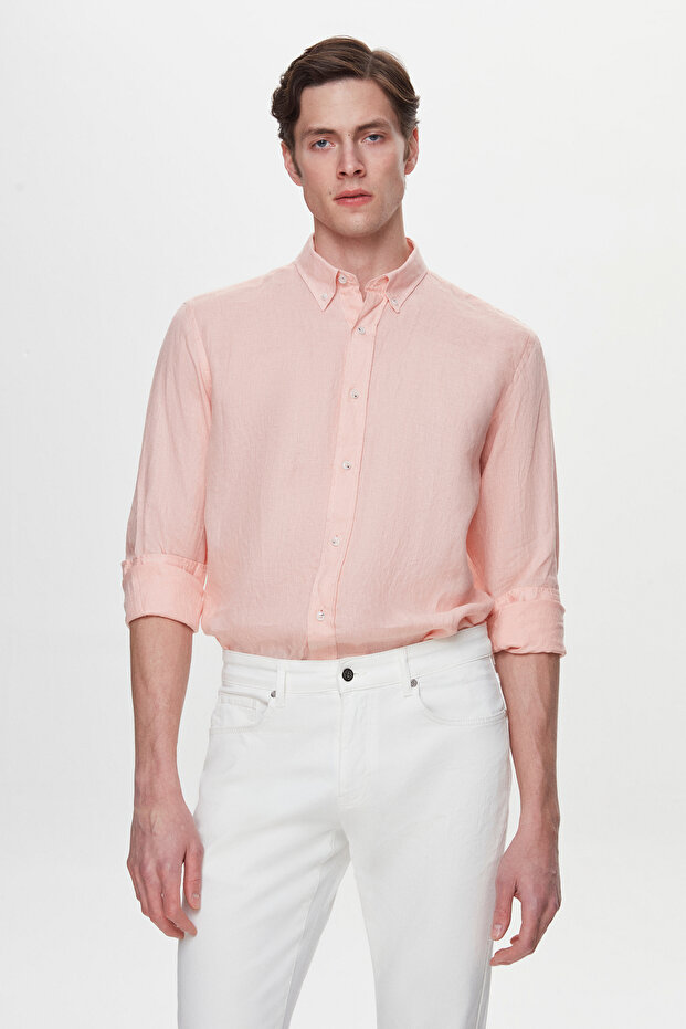 Ds Damat Comfort Pink Flamed 100% Linen Shirt