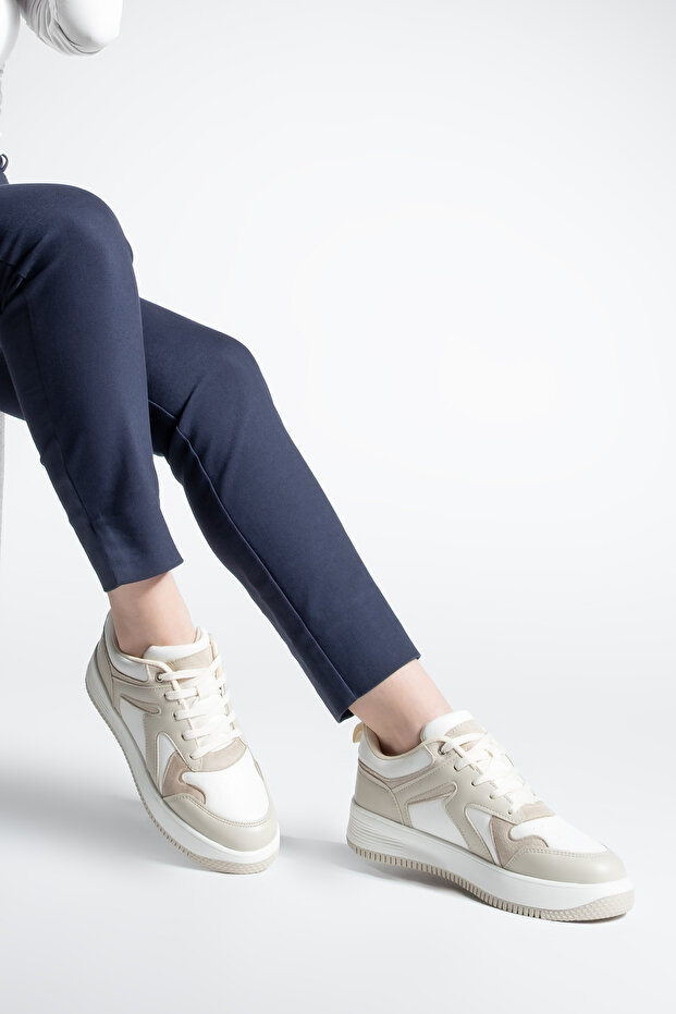 Kadın Sneaker Yüksek Taban Spor Ayakkabı Aryan Bej - 2