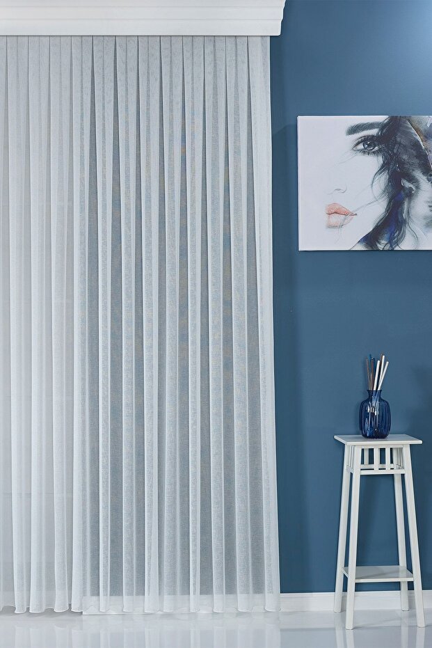 Natural Linen Appearance Ironing Not Asked Ecru Long Tulle Curtain Living Room Bedroom Kitchen 1/2.5 Pleated Folded