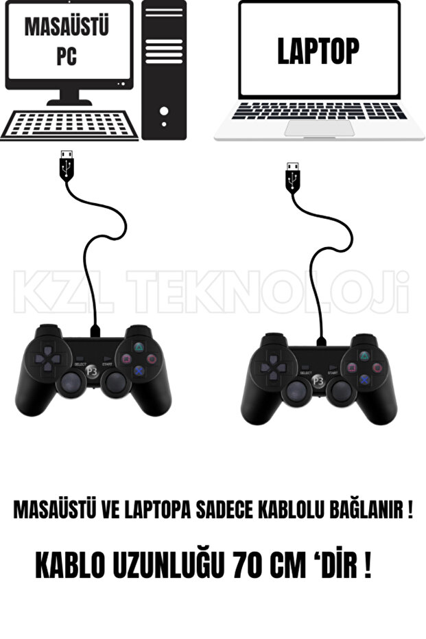 Ps3 Kablosuz Analog Oyun Kolu Dualshock Wireless Joystick Controller Double Gamepad 2 Adet - 2