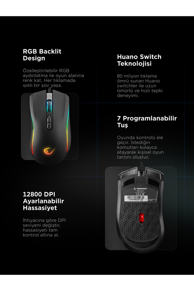 Smx-r44 V2 Makrolu Siyah 12800 Dpı Rgb Usb Drag Click Örgü Kablo Pro Gaming Oyuncu Mouse - 7