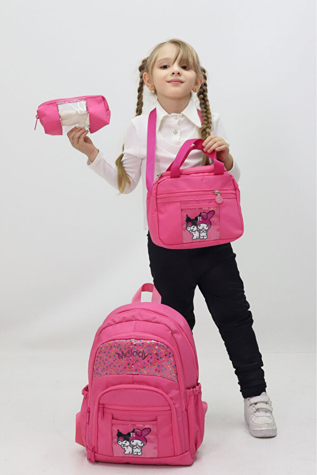 Melody 3-Piece School Bag Backpack Lunchbox Pencil Holder Primary School Plush Toy Gift