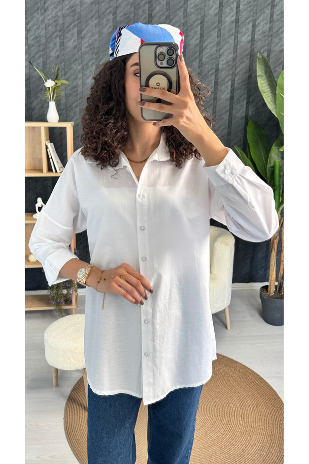 Düğmeli Oversize Gömlek - 3