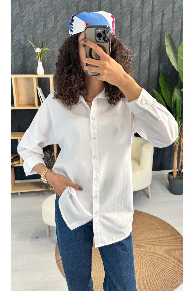 Düğmeli Oversize Gömlek - 4