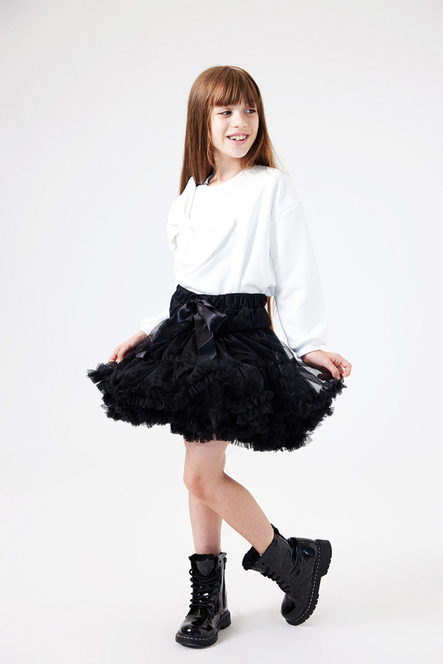 Ekru  Önü Fiyonklu Kız Çocuk Sweatshirt - Sophie - 2