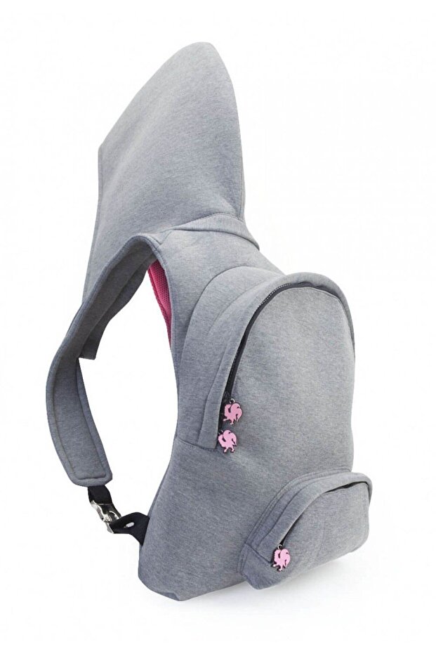 Back to School Basic Gray Fuchsia Fixed Hooded Lightweight Backpack - 1