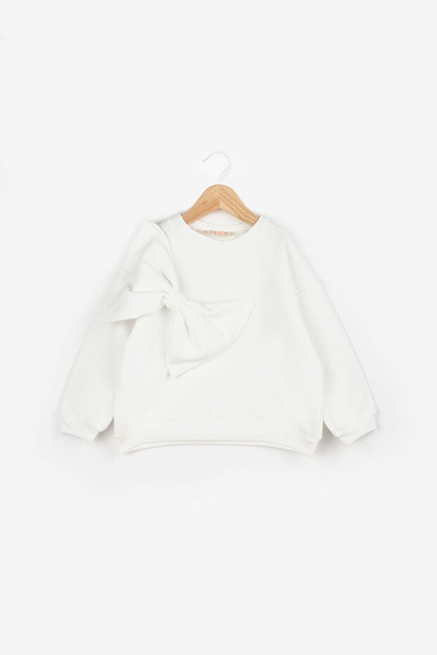 Ekru  Önü Fiyonklu Kız Çocuk Sweatshirt - Sophie - 4