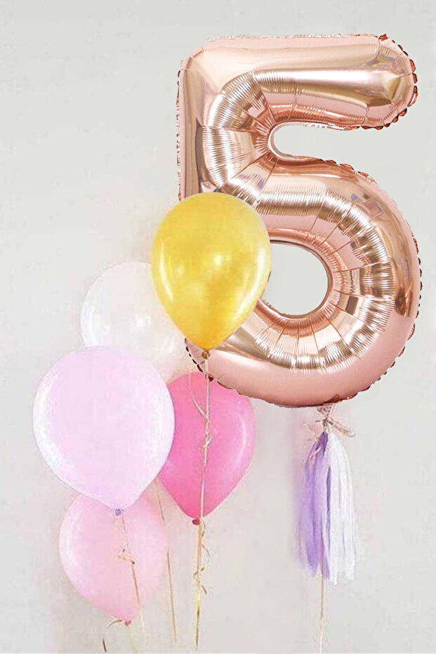 Rose Number 5 Tasseled Balloon Set