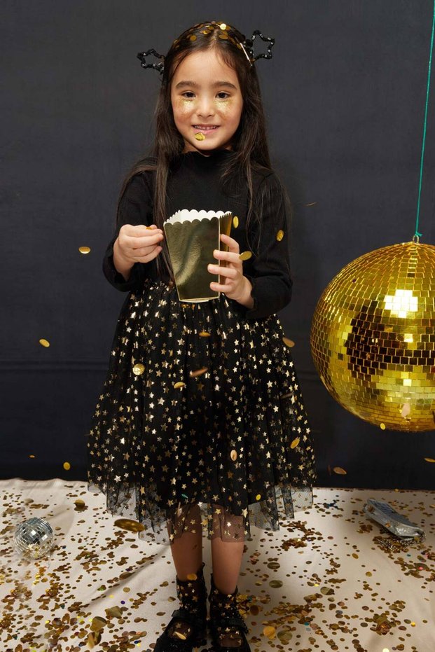 Black Star Printed Tulle Skirt Girls' Dress - Karen