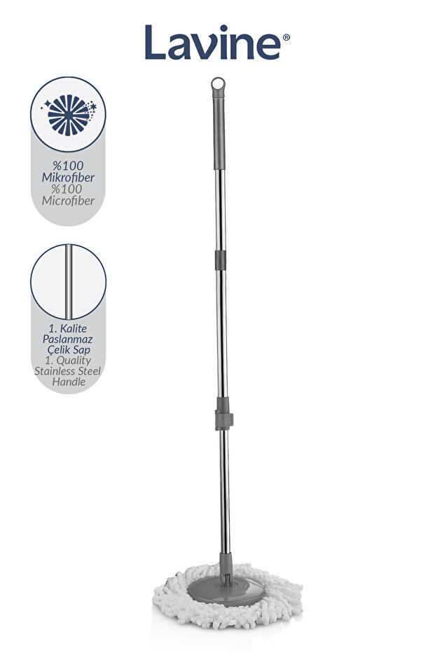 obido Lavine 360 3'lü Sap Set Döner Başlıklı Yedek Paslanmaz Çelik Sap + Palet + Mikrofiber Püskül