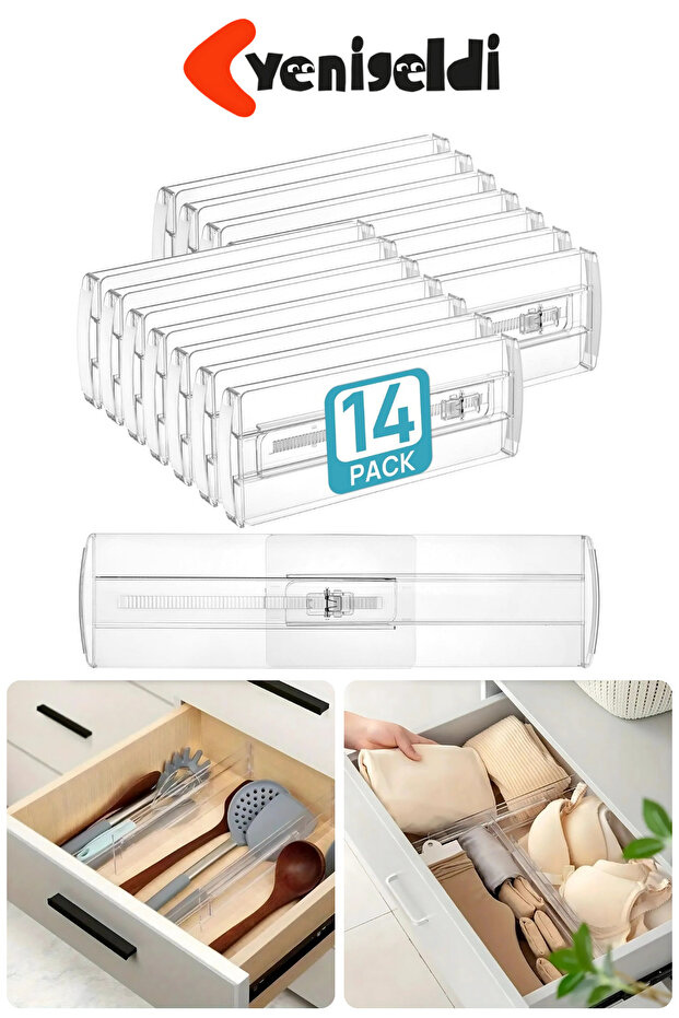 14Pcs Adjustable Non-Adhesive Lockable Clear Drawer Divider Plastic Organizer Organizer
