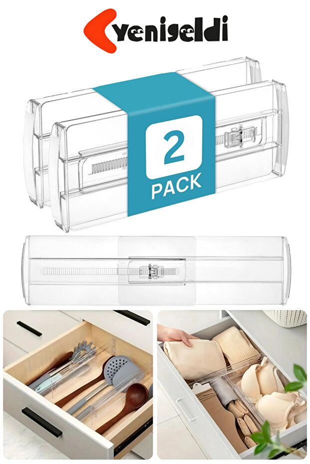 2Pcs Adjustable Non-Adhesive Lockable Clear Drawer Divider Plastic Organizer Organizer