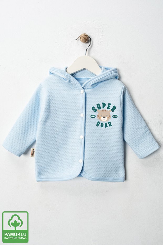 Baby Boy Super Roar Printed Organic Cotton 6-9-12-18 Months Quilted Baby Cardigan