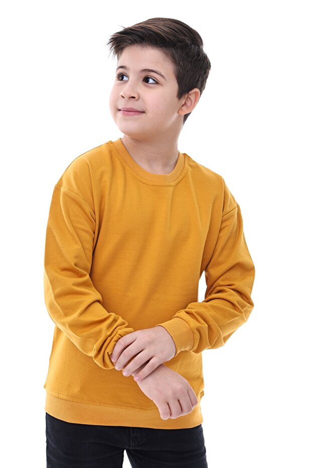 Hanorac pentru copii Basic Crew Neck, 3-12 ani, crem - 2
