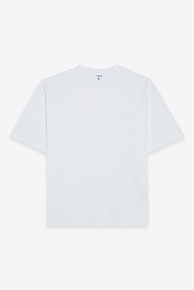 Erkek Waffle Oversize Basic T-shirt Beyaz - 1
