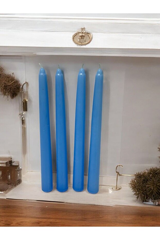 Şamdan Mum Seti 10'lu Mavi Dekoratif Mum - 7