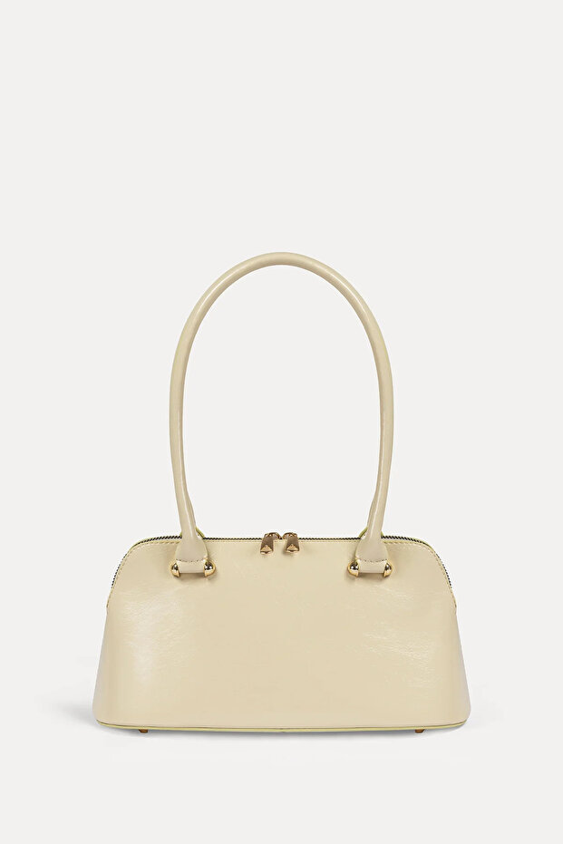 Women's Pastel Yellow Butter Yellow Leather Baguette Hand and Shoulder Bag