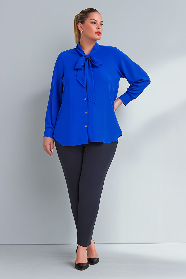 Plus Size Jesica Tie Collar Shirt