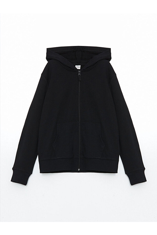 Lcw Kids Hooded Basic Long Sleeve Girl's Zippered Sweatshirt (W5)