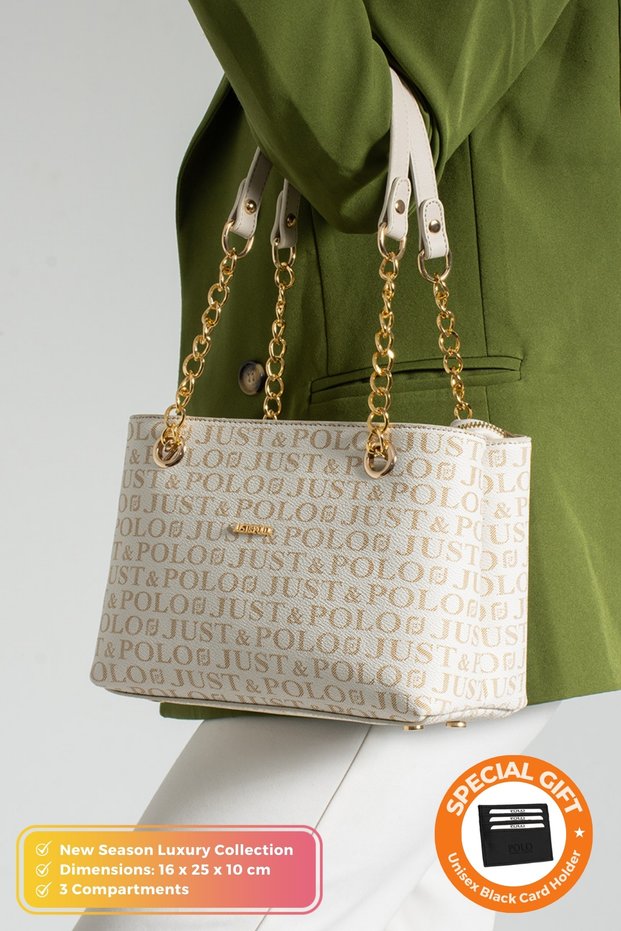 Original Women's 3 Compartment Luxury Soft Leather Adjustable Cross Strap Chain Detail Hand Shoulder Bag