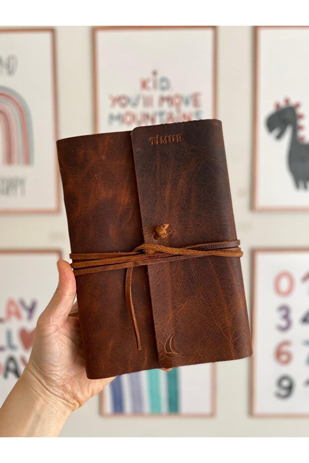 (We Write Name) Leather Covered Hand Stitched Notebook White Unlined Paper - Handmade Genuine Leather