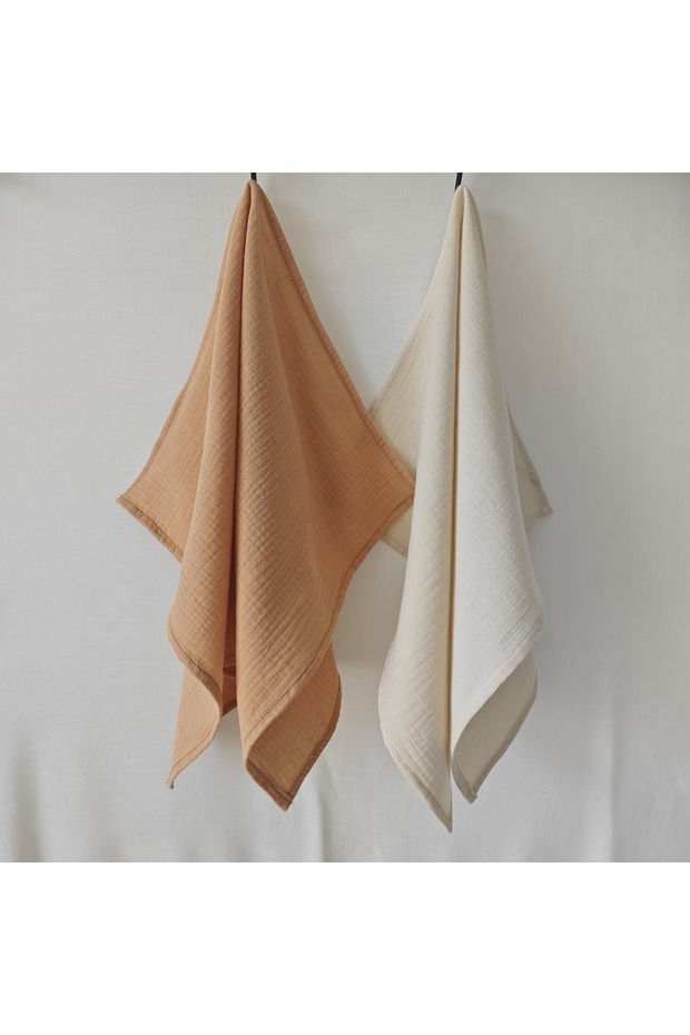 100% Cotton Muslin Drying Cloth Set (2 Pieces) Biscuit Color and Cream