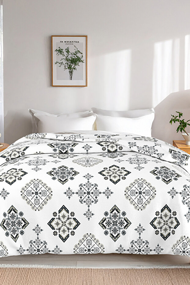 Kristal Desenli, Lorien Jakarlı ve Baskılı %100 Pamuk Tek Kişilik Pike (Yatak Örtüsü) – 155x235 cm - 1