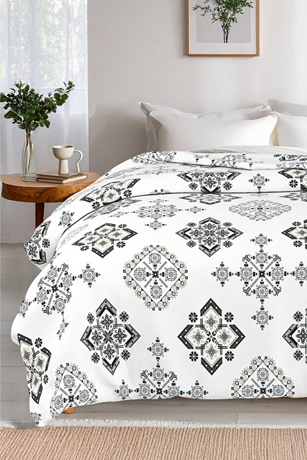 Kristal Desenli, Lorien Jakarlı ve Baskılı %100 Pamuk Tek Kişilik Pike (Yatak Örtüsü) – 155x235 cm - 2