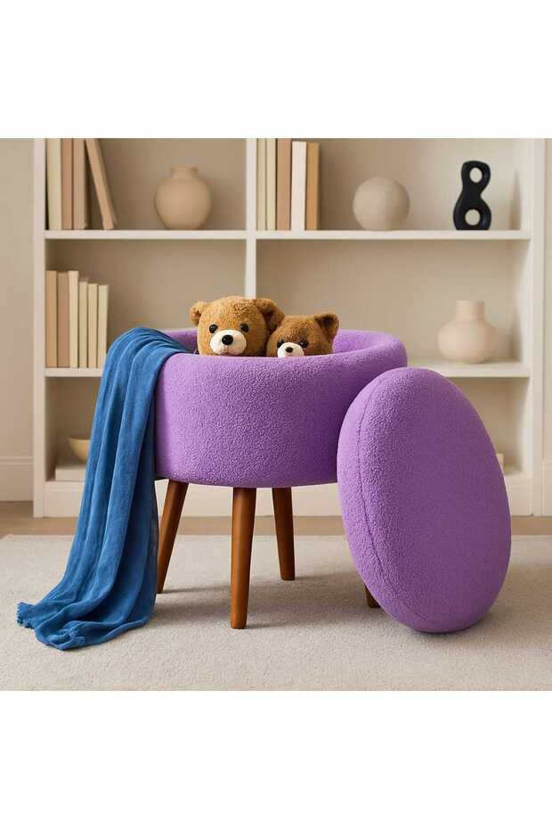 Teddy Oval Ahşap Retro Ayaklı Dekoratif Sandıklı Puf - 1