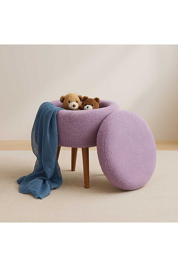 Teddy Oval Ahşap Retro Ayaklı Dekoratif Sandıklı Puf - 5