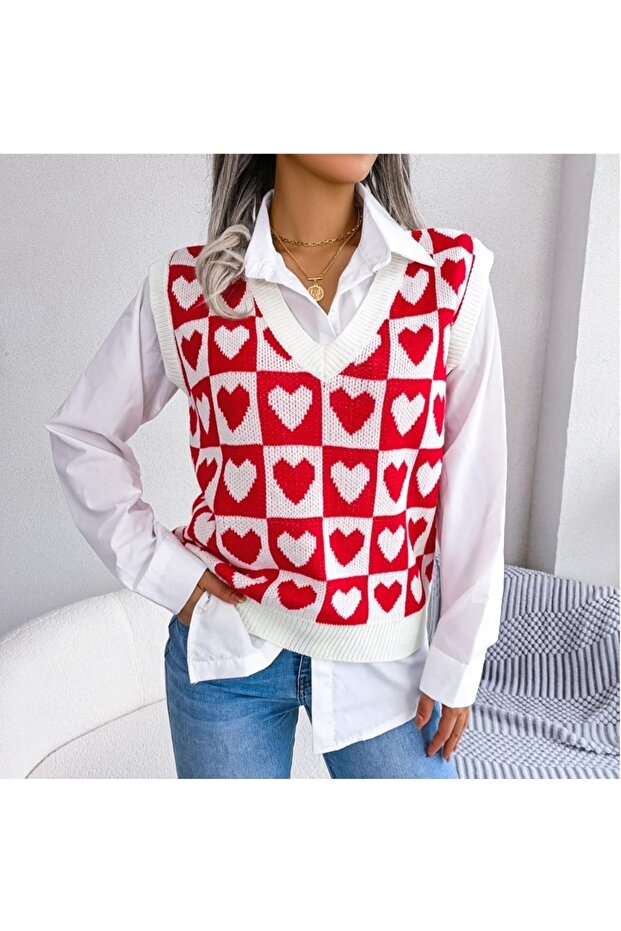 Kadın kırmızı oversize triko süveter - 4