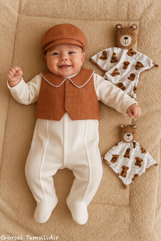 Newborn Baby Boy Special Occasion Romper Set with Hat, Cotton, Vest Set 3-Piece Hospital Discharge Set