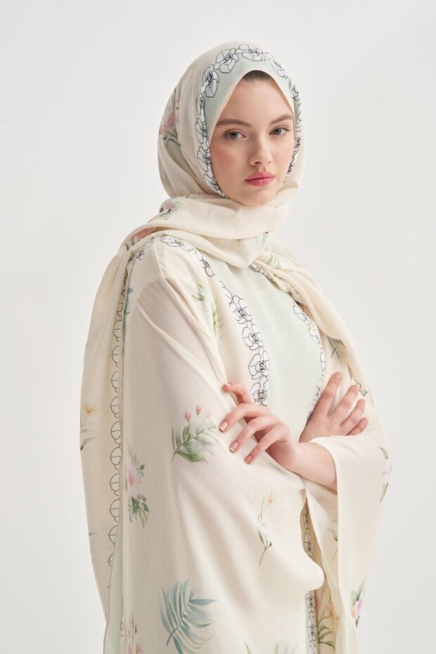 Rosmina Krem Monogram Floş Şal - 2