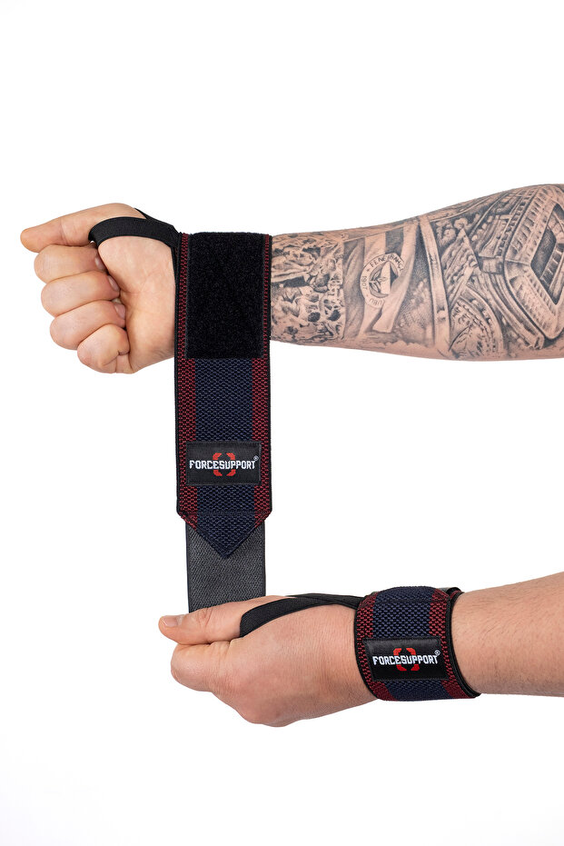 Fitness Crossfit Body Weight Support Wristband Claret red-dark blue (2 PCS)
