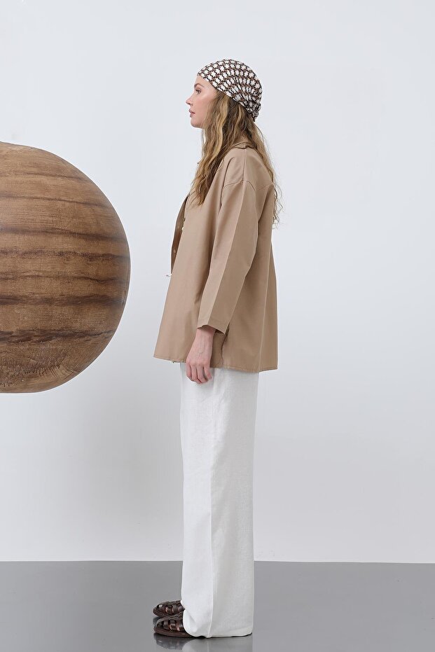 Kadın Kol Detaylı Basic Gömlek - 20655GML - DARK BEIGE - 5