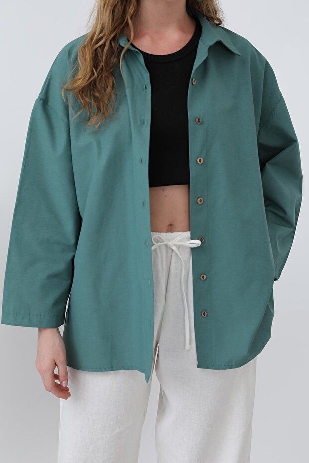 Kadın Kol Detaylı Basic Gömlek - 20655GML - Yeşil - 3